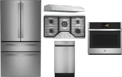 5 Piece Package Includes Refrigerator, Cooktop, Wall Oven, Hood And Dishwasher